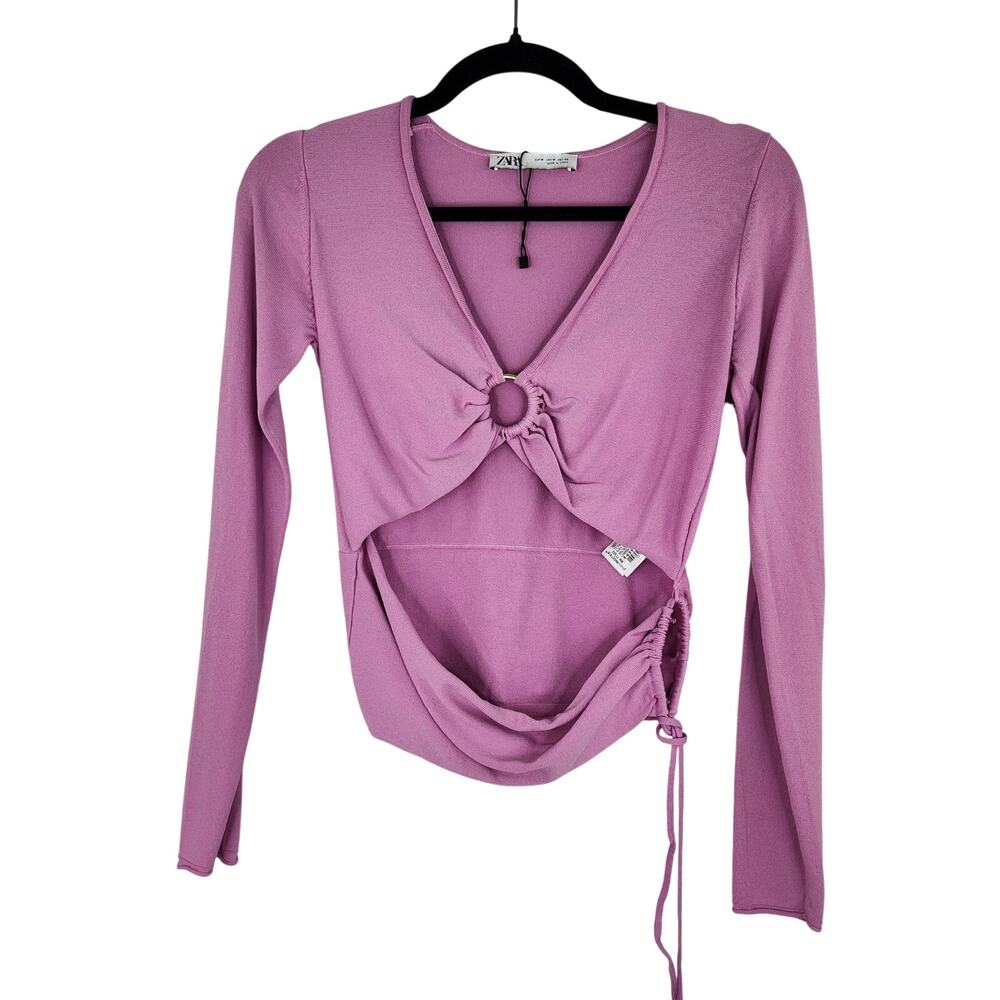 Zara Light Purple Cut Out Long Sleeve Top Women's Medium 90s Y2K